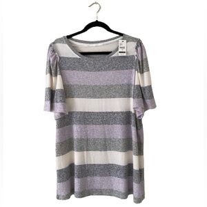 NWT Lane Bryant Purple, Grey and White striped top- Size 14/16